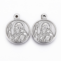 Edelstahl Farbe Anlaufgeschützt 201 Charms aus Edelstahl, flach rund mit San Benito, Edelstahl Farbe, 17.5x14x3 mm, Bohrung: 1 mm
