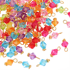 Mixed Color 100Pcs Acrylic Pendants, with Iron Finding, Mixed Color, 14x7.5mm, Hole: 2.2mm