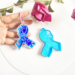 Deep Sky Blue Ribbon Shape DIY Pendant Silicone Molds, for Keychain Making, Resin Casting Molds, For UV Resin, Epoxy Resin Jewelry Making, Deep Sky Blue, 82x62x7mm
