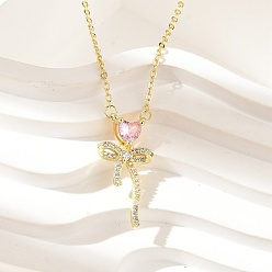 Pink Ожерелье с кулоном из кубического циркония, бантом с сердцем, золотые, розовые, 15.98 дюйм (40.6 см)
