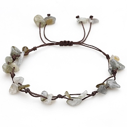 Лабрадорита Натуральные лабрадоритные плетеные браслеты из бисера, чип, 6-1/4~10-1/4 дюйм (16~26 см)