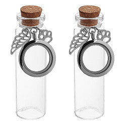 Прозрачный 2 шт. прозрачные стеклянные пустые бутылки с 304 подвесками-медальонами из нержавеющей стали, подвески в виде отпечатков лап и перьев, для хранения шерсти домашних животных, цвет нержавеющей стали, прозрачные, 7.8 см