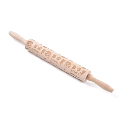 Rabbit Wooden Rolling Pin, Engraved Embossing Rolling Pin, for Baking Embossed Cookies, Kitchen Tool, BurlyWood, Rabbit & Egg & Basket & Chick, Easter Theme Pattern, 43x4cm