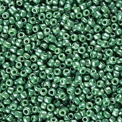 Medium Sea Green Glass Seed Beads, Opaque Colors Lustered, Round, Medium Sea Green, 3mm, Hole: 1mm, about 10000pcs/pound