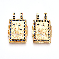 Луна Латунные микро проложить кубического циркония подвески, без кадмия, без никеля и без свинца, прямоугольные, луна, 29x18x3.5 мм, отверстие : 4.5x3 мм