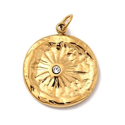 Кристалл 304 из нержавеющей стали горный хрусталь подвески, плоские круглые прелести, ионное покрытие (ip), реальный 18 k позолоченный, с целью перехода в кольце, кристалл, 18x15.5x2.5 мм, отверстие : 2.5 мм