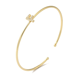 Letter F Браслеты на открытой манжете с прозрачным покрытием из латуни с микро-паве и кубическим цирконием, браслеты с крутящим моментом для женщин, реальный 18 k позолоченный, без свинца и без кадмия, Буква F, внутренний диаметр: 1-7/8x2-1/4 дюйм (4.8x5.8 см)