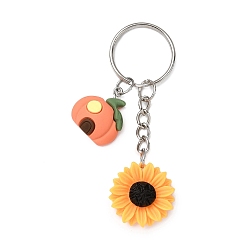 Разноцветный Брелки с подвесками из смолы подсолнечника, с железными разрезными брелоками, платина, красочный, 79 мм