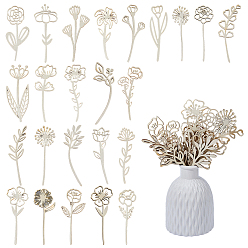 Желтая Старая Ткань  24 шт. 5 стили необработанных деревянных цветочных украшений своими руками для фестивального искусства, старое кружево, 159~179x45~80x2.5~4.5 мм, 1 сумка / стиль