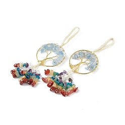 Аквамарин Натуральное аквамариновое дерево жизни с кисточками из смешанных драгоценных камней, большие подвесные украшения, с золотыми латунными проводами и нейлоновым шнуром, без кадмия и без свинца, 155~170 мм