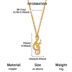 Musical Note Brass Rhinestone Pendant 304 Stainless Steel Chain Necklaces for Women, Golden, Musical Note, 14.96 inch(38cm), Pendant: 25x10mm