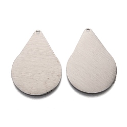 Нержавеющая Сталь Цвет Устойчивые к потускнению 304 подвески из нержавеющей стали, пустая бирка с матовой отделкой, лазерная резка, двухсторонний эффект тягового станка, слеза, цвет нержавеющей стали, 37x26x1 мм, отверстие : 1.8 мм