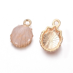 Персиковый Слойка Подвески из эмали и сплава, оболочка, золотой свет, розовые, 19x13x4 мм, отверстие : 1.4 мм