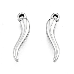 Stainless Steel Color 201 Stainless Steel Pendants, Horn of Plenty, Italian Horn Cornicello, Stainless Steel Color, 20x5.5x3mm, Hole: 1.5mm