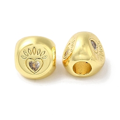 Сердце Реечное покрытие латунь микро паве кубический цирконий европейские бусины, долговечный, без свинца и без кадмия, боб, реальный 18 k позолоченный, сердце, 11x11x12 мм, отверстие : 5 мм