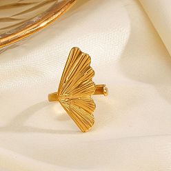 Настоящее золото 18K 304 открытые манжеты из нержавеющей стали, гинкго лист, реальный 18 k позолоченный, внутренний диаметр: 17 мм