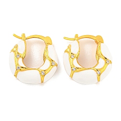 Белый Серьга-кольцо из латуни с микропаве, покрытие стойки, прозрачный кубический цирконий, с облачной эмалью, без кадмия и без свинца, долговечный, реальный 18 k позолоченный, белые, 19x6 мм