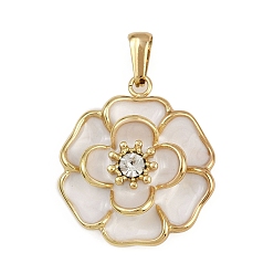 Бежевый 304 нержавеющей стальной эмали подвески, цветок, со стразами, золотые, бежевые, 28x25x8 мм, отверстие : 7x2 мм