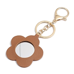 Седло Коричневый Брелок для ключей с зеркалом из искусственной кожи, для женщин, дам, с брелком из сплава светло-золотистого цвета, седло коричневый, Цветок: 5x5 см