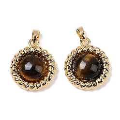 Тигровый глаз Латунь с подвесками из драгоценных камней, плоско-круглые, 20.5x17x6.5 мм, отверстие : 4x2 мм