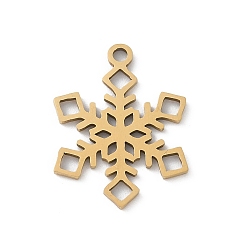 Настоящее золото 18K Рождественские 201 подвески из нержавеющей стали, снежинка очарование, лазерная резка, ионное покрытие (ip), реальный 18 k позолоченный, 18x14x1 мм, отверстие : 1.5 мм