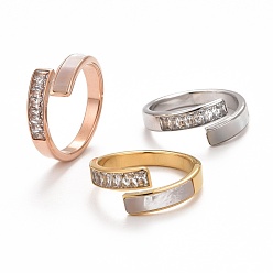 (52) Непрозрачная лаванда Открытое кольцо-манжета из прозрачного кубического циркония с прямоугольной оболочкой, 304 Ювелирные изделия из нержавеющей стали для женщин, ионное покрытие (IP), разноцветные, размер США 6 (16.5 мм) ~ размер США 9 (18.9 мм)