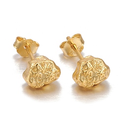 Золотой 925 стерлингового серебра серьги стержня, с уха орехов, , самородки, золотые, 6.5x5.5x5 мм, штифты : 0.8 мм