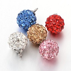 Gemischte Farbe Polymer-Ton Strass Runde Reize, mit 304 Edelstahl Zubehör, Gemischte Farbe, 10.5~11 mm, Bohrung: 1.5 mm