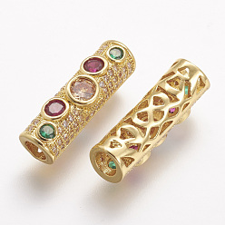 Золотой Латунные микро проложить кубических бусин циркония трубки, трубка, золотые, 19.3x5.8 мм, отверстие : 3.5 мм