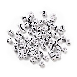 Letter Z Непрозрачные акриловые бусины, Эмаль стиле, куб с письмом, Письмо Z, 4.5x4.5x4.5 мм, отверстие : 2 мм, 5500 шт / 500 г