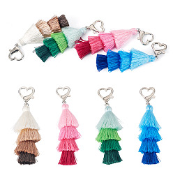 (52) Непрозрачная лаванда 4шт 4 цвета полиэстер подвеска с кисточками украшения, с сердцем сплава когтя омара застежками, платина, разноцветные, 116 мм, 1 шт / цвет