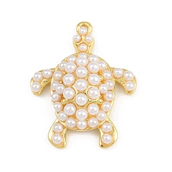 Настоящее золото 18K Подвески из искусственного жемчуга в виде черепахи из латуни и АБС, стойки покрытие, долговечный, без кадмия и без свинца, реальный 18 k позолоченный, 32x25x9 мм, отверстие : 1.2 мм