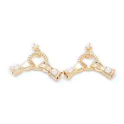 Real 18K Gold Plated Rack Plating Brass Cup Pearl Peg Bails Pin Pendants, Cadmium Free & Nickel Free & Lead Free, with ABS Imitation Pearl Beaded Double Hands Charms, Long-Lasting Plated, Real 18K Gold Plated, 25x31x2~7.5mm, Hole: 1~1.5x1.7~2mm, Pin: 0.8mm