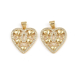 Настоящее золото 16K Латунные микро проложить кубического циркония подвески, сердце, реальный 16 k позолоченный, 21.5x20x3 мм, отверстие : 3.5x4.5 мм