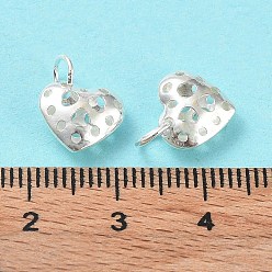 Серебро 925 полые подвески из стерлингового серебра, с целью перехода в кольце, сердце, серебряные, 9x10x4.5 мм, отверстие : 3.6 мм