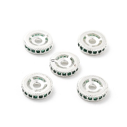 Серебро Латунные микро проложить кубического циркония бусы, долговечный, стойки покрытие, плоско-круглые, серебряные, 10x2.5 мм, отверстие : 2.2 мм