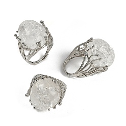 Хрусталь Самородки натуральный кварц кристалл кольца для пальцев, регулируемые кольца из латуни платинового тона, 21~24 мм, внутренний диаметр: 18 мм