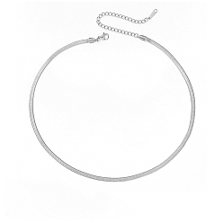 Stainless Steel Color Stainless Steel Snake Bone Chain Necklaces, Stainless Steel Color, 13.78 inch(35cm)