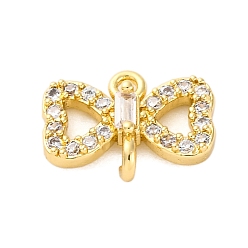 Bowknot Подвески/звенья из латуни с прозрачным кубическим цирконием, реальный 14 k позолоченный, бантом, 9x12.5x3.5 мм, отверстие : 1.2 мм