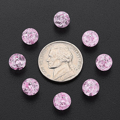 Pearl Pink Transparent Crackle Acrylic Beads, Round, Pearl Pink, 8x7mm, Hole: 1.8~2mm, about 1745pcs/500g