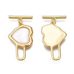 Настоящее золото 18K Латуни Переключить застежками, С пресноводной оболочкой, без кадмия, без никеля и без свинца, сердце, реальный 18 k позолоченный, 33~34 мм длиной, бар: 4x16.5x2 mm, отверстие : 0.9 мм, Перейти кольцо: 5x1 мм, внутренний диаметр: 3 мм, Сердце: 29x16.5x3 mm, отверстие : 1.2 мм