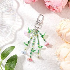 Платина Цветочные подвесные украшения из акрила и стекла, с 304 из нержавеющей стали поворотных застежек, платина, 106 мм