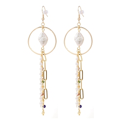 Золотой Серьги с цепочкой, с ромбами натуральный жемчуг барокко жемчуг кеши бусины, Стеклянные бусины, пластиковые шарики, ушные гайки, латунные крючки для сережек и цепочки для скрепок, красочный, золотые, 110 мм, штифты : 0.8 мм