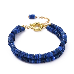 Prussian Blue Dyed Natural Shell Multi-strand Bracelets, with Brass Cable Chains and Spring Ring Clasps, Golden, Prussian Blue, 8-1/4 inch(21cm)