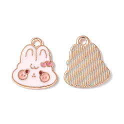 Pink Подвески из эмали и сплава, золотой свет, очарование кролика, розовые, 15x13x1 мм, отверстие : 1.5 мм