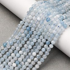 Аквамарин Природные Аквамарин бисер нитей, граненые, круглые, 4 мм, отверстие : 0.8 мм, около 97~103 шт / нитка, 38~39 см