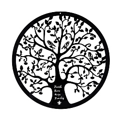 Black Iron Pendants Decoration, Flat Round with Tree of Life, Black, 280x1mm, Hole: 3mm