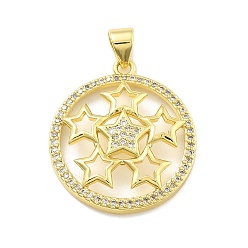 Настоящее золото 18K Стойка металлическая латунная микропрофилированная кубическая циркония подвески, круглая со звездой, без свинца и без кадмия, долговечный, реальный 18 k позолоченный, 24x21x3.5 мм, отверстие : 3.5 мм