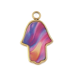 Золотой 304 нержавеющей стальной эмали подвески, оберег на руку хамса, золотые, 17.5x10.5x2 мм, отверстие : 1.6 мм
