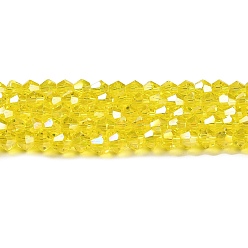 Yellow Transparent Electroplate Glass Beads Strands, AB Color Plated, Faceted, Bicone, Yellow, 4x4mm, Hole: 0.8mm, about 82~85pcs/strand, 12.01~12.2 inch(30.5~31cm)